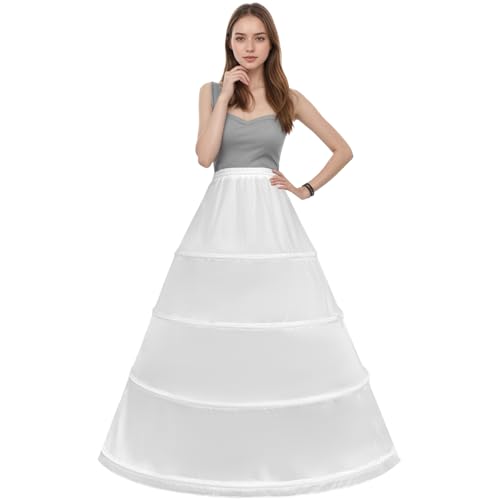 Zorynnex Womens Petticoat 4 Hoop Skirt Crinline A-Line Floor Length Wedding Dress Ball Gown Underskirt Slips Bridal Puffy Pettiskirt