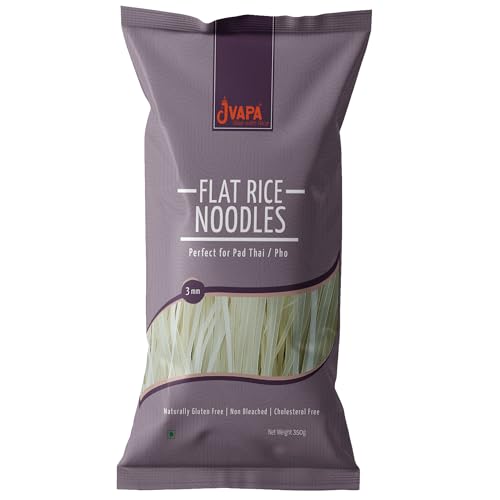 Image of Jvapa Flat Rice Noodles (3mm) - Perfect for Pad Thai /Pho, Naturally Gluten Free, Made with 100% Rice, Non Bleached, No Maida - 350gm