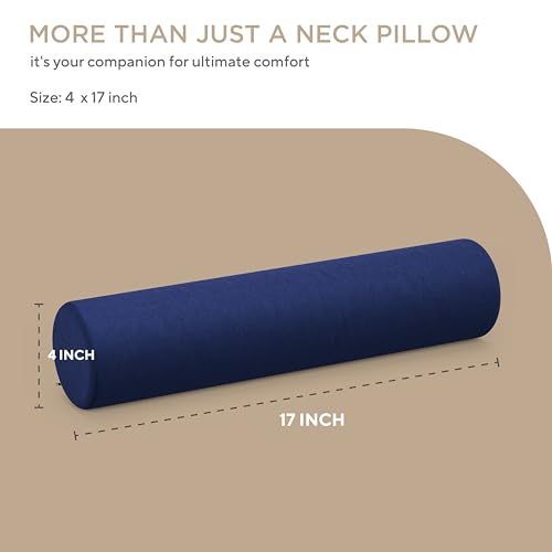 Image of FOVERA Cervical Neck Roll Pillow for Neck Pain Relief - Memory Foam Neck Pillow for Bed | Round Neck Pillows for Sleeping | Bolster Pillow for Bed, Legs and Back (Navy Blue)