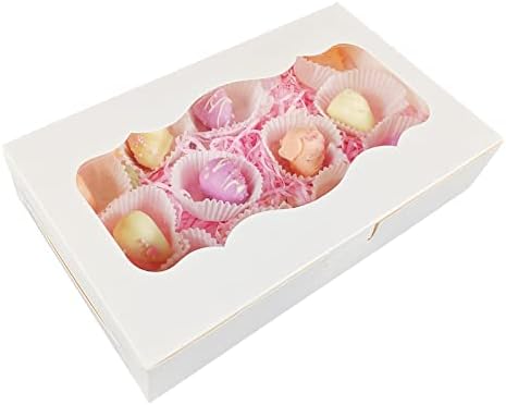 Aumodizzy 15pcs 10x6x2 Inch Cookie Boxes White Bakery Boxes with Window Treat Boxes Gift Boxes for Chocolate Covered Strawberries, Desserts, Donuts, Muffins, Candies and Pastries (10 Inch)