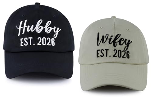 Wedding Gifts for Couples 2026, Hubby Wifey Honeymoon Essentials Hat, Mr Mrs Engagement Baseball Cap, Wedding Shower Gifts for Newlyweds Bride Groom Black Off-White