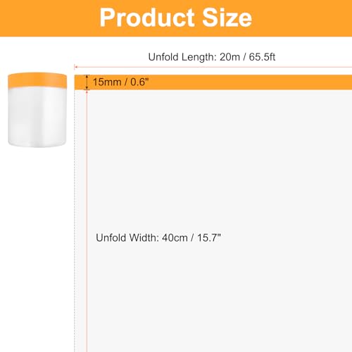 Image of HARFINGTON 6 Rolls Pre-Taped Masking Film 15.7 inch x65.6ft Tape and Drape Painters Plastic Drop Cloth Film with Tape Plastic Sheeting for Automotive Painting Covering