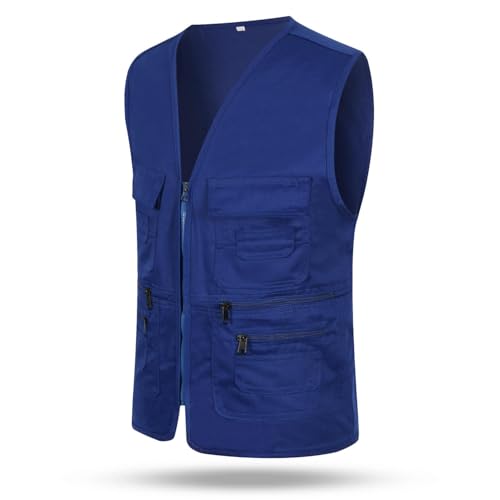 Chaleco holgado de algodón para hombre con cremallera multiestacional cuello V 7