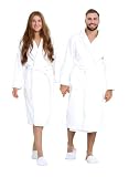 ARC HOME 100% Cotton Terry Bathrobe for Women & Men, Luxury Spa & Hotel-Style Terry Cloth Unisex Robe With Shawl Collar - White