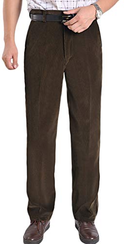 Youhan Men s Casual Corduroy Flat-Front Straight Dress Pants (36, Coffee)