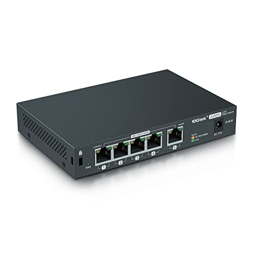 Image of 10Gtek 5-Port 2.5G Multi-Gigabit Ethernet Network Switch, 5 x 2.5GBASE-T Compatible with 10 /100 /1000 /2500Mbps, Plug & Play | Ethernet Splitter