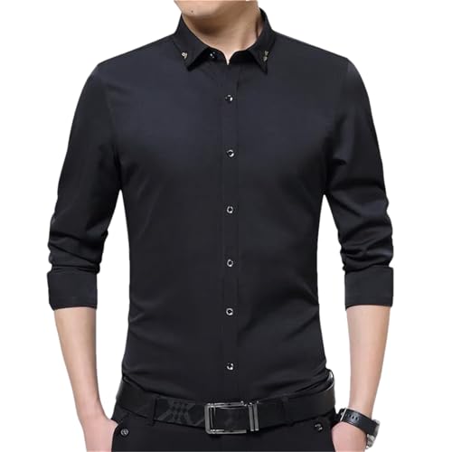 Chemise formelle homme noire XL coupe ajustée à col brodé