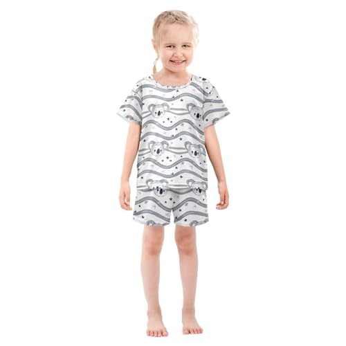 ALAZA Koala Striped Star Pajamas Set Short Sleeve Cotton Sleepwear Summer Pjs 2 Piece 5-14Y3