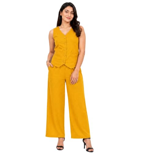 Image of Women Cotton Blend Western Co-Ord Set | Stylish Top & Pant Set for Women | Dress For Womens | Casual High Waist Solid Pant Outfit