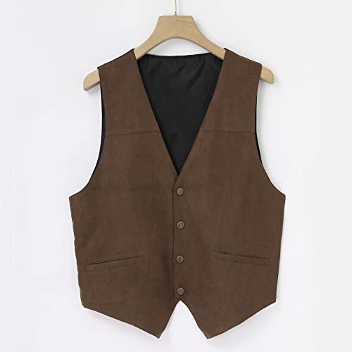 ZHUER Mens Cowboy Suede Leather Vest - Retro Faux Suede Waistcoat for Men - Slim Fit Sleeveless Casual Vest Jacket2