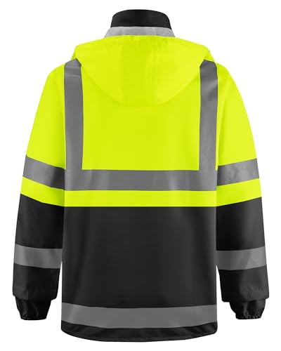 Image of iCreek Safety Rain Jacket with Hood,Waterproof Reflective High Visibility