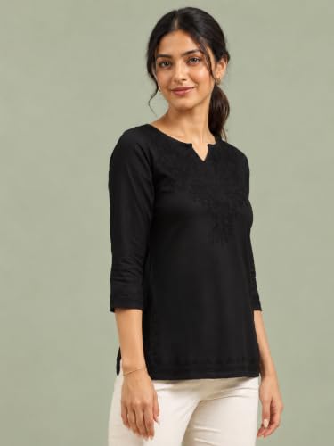 Image of QAZMI Women's Cotton Embroidered Regular Kurta