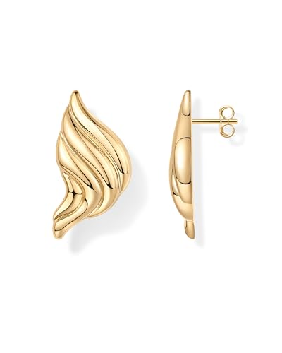 Image of PAVOI 14K Gold Plated Chunky Vintage Earrings for Women - Trendy Textured Ribbed Knot Geometric Triangle Rope Button Seashell Wing Dangle Drop Stud Earring