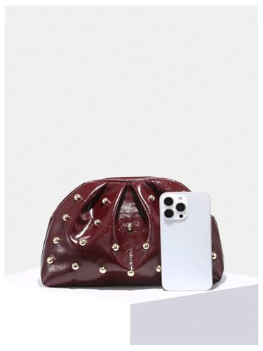 Image of QWINEE Women's Elegant Studded Clutch Bag Magnet Ruched Bags Retro Vintage Evening Handbag