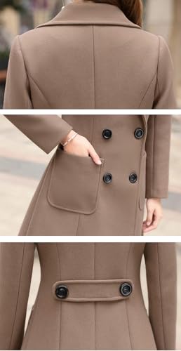 ebossy Women's Elegant Wool Blend Pea Coat Notched Lapel Double Breasted Winter Warm Mid Long Overcoat4