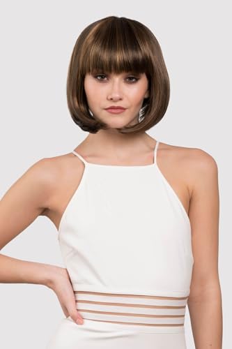 Perruque bob inversé brun chocolat et mèches blondes effet volume #8H27