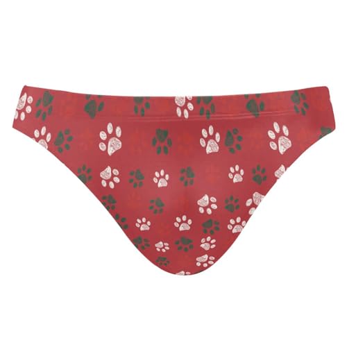 JHKKU Men's Sexy Swim Briefs Paw Prints Red Swimsuit Beach Swimwear Bikini Sport with Drawstring XXL