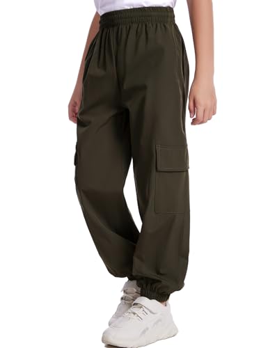 COZYPOIN Boys Cargo Joggers Pants Elastic Waist Lightweight Quick Dry Water Resistant Hiking Running Pants for Kids 5-14Y