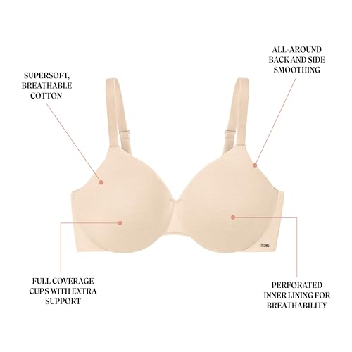 Image of Bali Womens T-Shirt Bra, Cotton Collection Underwire Bra for Women, Full Coverage, Moisture-Wicking