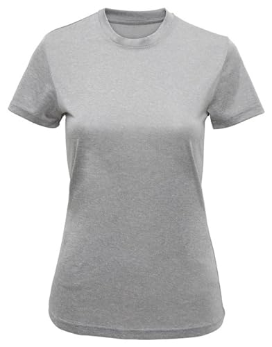 Aremie Womens T Shirt Ladies Polyester Top Short Sleeve Lightweight Breathable Quick Dry Crew Neck Tee - Silver Melange Marl Heather Grey Large
