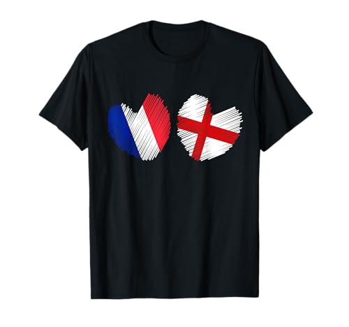 Angleterre France Coeur Drapeau Français Drapeau Anglais Amour Coeur T-Shirt