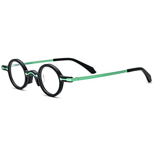 Image of HEPIDEM Acetate Glasses Frame Alloy Temple Men Small Retro Round Eyeglasses Women Optical Spectacles
