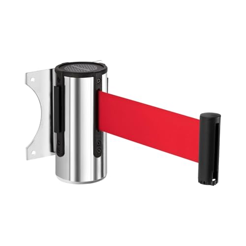 DuraSteel Wall Mount Crowd Control Retractable Belt Barrier - 9.2 Ft Red Retractables Barrier Belt w/Stainless Steel Casing - Do Not Enter Crowd Control Barriers NOT Stanchions with Retractable Belts