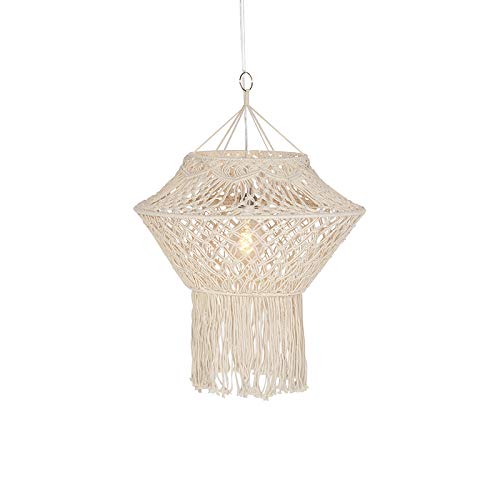 Qazqa Esstisch Landhaus Pendelleuchte, Pendellampe - String Hl - Beige, Rund, 59cm, Ideal als Esszimmerlampe, Flur, Schlafzimmerlampe und Wohnzimmerlampe