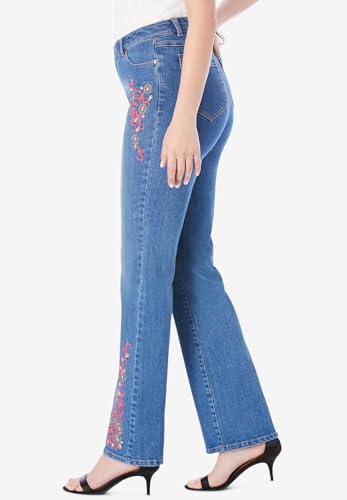 Roaman's Women's Plus Size Plus Size Invisible Stretch Two-Tone Embroidered Bootcut Jeans3