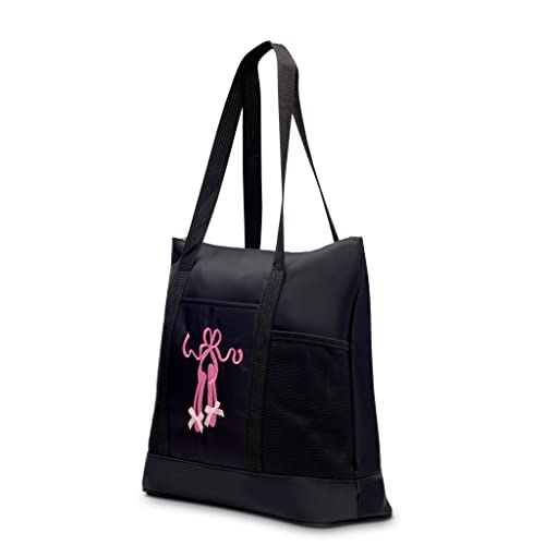 Global Fba Inc Embroidered Dance Ballet Slippers Tote Bag, Kids Travel Bag, Dance Accessories For Girls And Teens, Mini Weekender Bag - Black Pink #TOP2