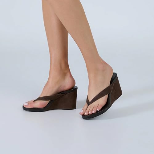 Wedge Sandals for Women Suede Arch Support Slip On Flip Flops Summer Open Round Toe Platform Thong Slide Sandals with Rubber Sole2