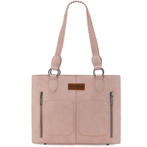 Wrangler Tote Bag for Women Multi Pockets shoulder bag western purse Medium leather like Handbags with Woven Top-Handle WG78-G8317PK