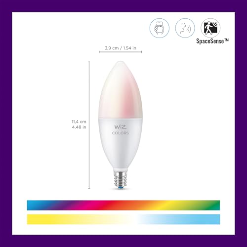 WiZ Connected Color 60W Candle B11 Smart 2.4GHz WiFi Light Bulb, 16 Million Colors, Works with Amazon Alexa, Apple Homekit and Google Assistant, No Hub Required, 1 Bulb