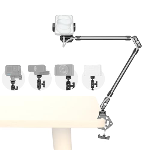 Image of SMALLRIG 26 inch Magic Arm with Super Clamp, Overhead Phone Mount w /Cable Clip | Flexible Desk Camera Mount with 1 /4 inch Screw and Cable Clip, Max Load 2.2lb, for iPhone /Action Camera /Video Light /Webcam /Mic