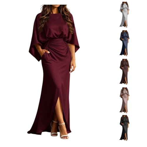 Women's Batwing Sleeve Maxi Dress Soft High Waist Evening Gown 2026 Red - image 1