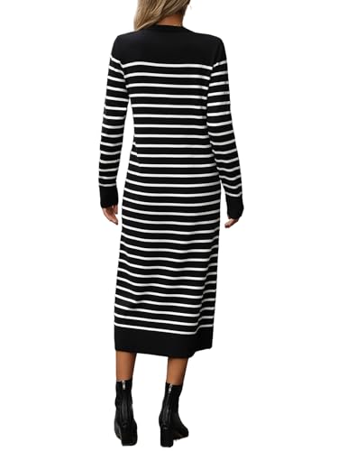 Image of Long Sweater Dress for Women Loose Knitwear Striped Long Dresses Stylish Autumn and Winter Outfits