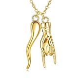 NIFUNAO Collar de mano de cuerno italiano para mujer, plata de ley 925, Cornicello y Mano Cornuto, amuleto de protección de buena suerte, joyería para mujer, Plata esterlina, No es una piedra preciosa