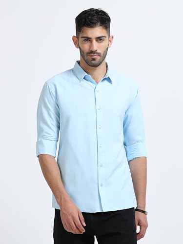 Image of Men's Solid Casual Shirt, Cotton Blend, Regular Fit, Spread Collar, Full Sleeve, Button Closure Perfect for Casual & Office Wear
