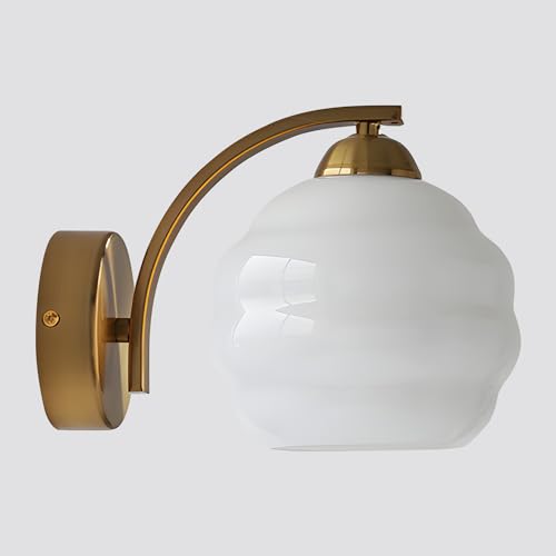 Image of White and Gold Bathroom Vanity Light Brass Wall Sconce Modern Globe Wall Sconce Mid Century Vanity Light Bedroom Wall Lamp Hallway Stairwell Wall Light Fixtures