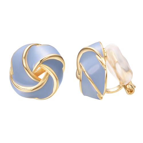 Yoursfs Knot Multicolor Clip on Earrings For Women Silver and gold Plated Large Non Pierced Floral Earrings