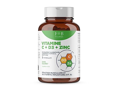 FB Pharma - Complément de Vitamine C et D et Zinc - 180 capsules à base de Vitamine C - Vitamine D - Zinc à haute dose, multivitamines et capsules de minéraux complètes
