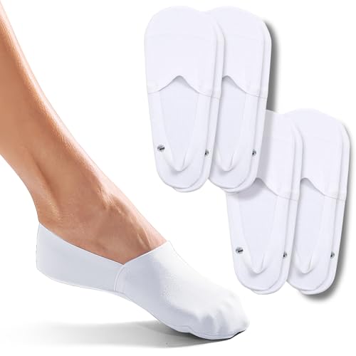 ONDO Organic No Show Cotton Socks Invisible Non-Slip Soft Comfortable Toe Men & Women 4-Pack in Arctic White (S)