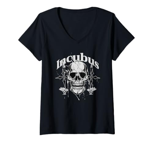 Image of Womens Incubus Skull Demon Horror Dark Night V-Neck T-Shirt
