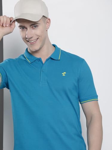 Image of The Indian Garage Co Men Slim Fit Solid Polo Neck Half Sleeves Tshirt