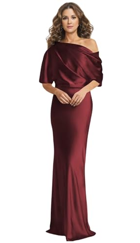 Half Sleeves Satin Mother of The Bride Dresses Long One Shoulder Mother of The Groom Dress Formal Gowns LL-M006