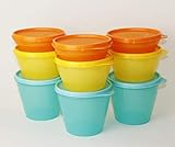  TUPPERWARE TW Kühlschrank Frische-Turm Frische Turm 3X 800 ml Türkis + 3X 500ml Gelb + 3X 240ml Orange + Mehlschaufel weiß