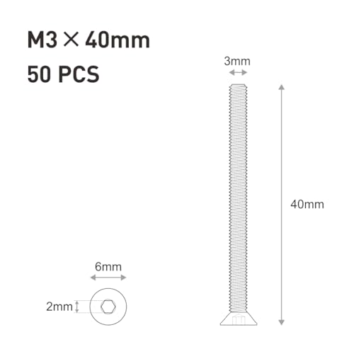 FOMGIIN Senkkopfschrauben Edelstahl M3x40mm, 50 Stück 304 Edelstahlschrauben Schrauben Senkkopf Din 7991 A2 V2A Innensechskant Senkschrauben, Senkschraube Vollgewinde Senkkopfschraube mit Metrischen