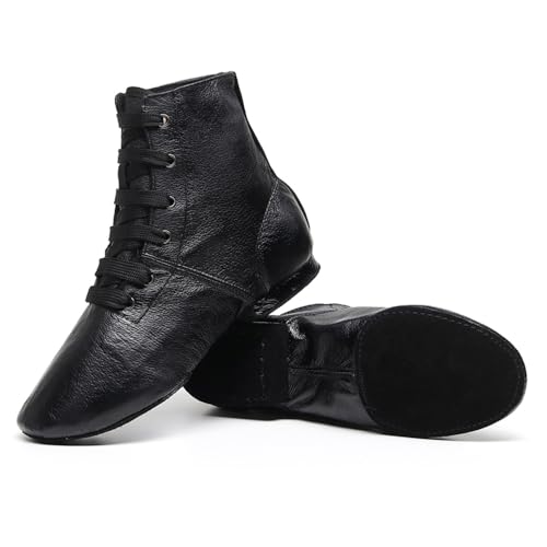 Girls Leather Jazz Dance Shoes Lace-up Split Sole Soft Ballroom Dancing Boots for Kids