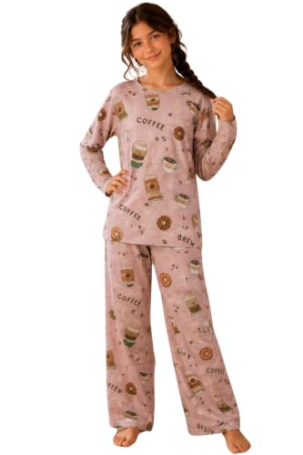 Image of TotzTouch Girls Printed Pyjama Set | Full Sleeve Top with Wide Leg Pyjama Pants | Stylish Cotton Co-Ord Nightwear Set for Kids