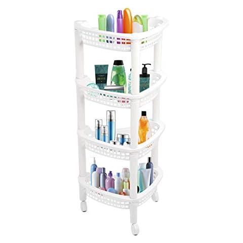ADEPTNA Shower Caddy Corner Rust Proof White Shelf Kitchen Bathroom Storage Unit 4 Tiers Free-standing (4 TIER WITH WHEELS WHITE) Cover